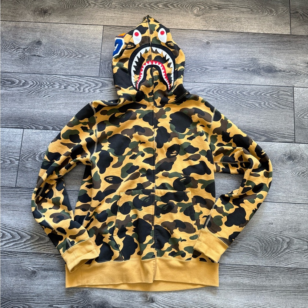 Bape Camo Shark Zip-Up Hoodie - Green, Black, Tan